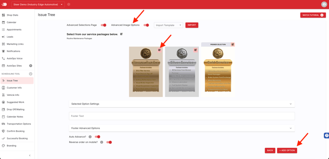 Advanced Image Options Edit Screen