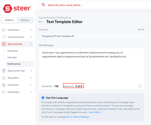 Appt Messaging Segment Count
