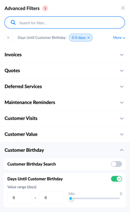 Birthday Advanced Filters