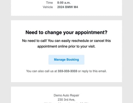 Booking Manager in Email