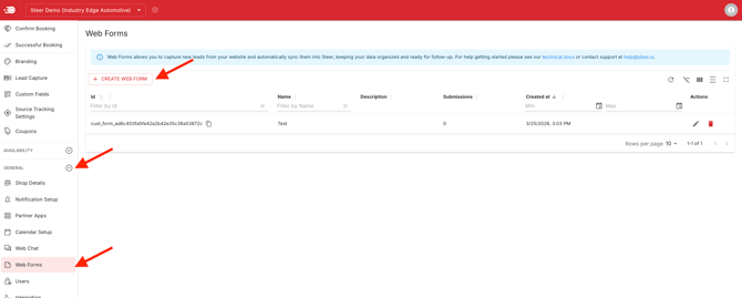Click Create Web Form