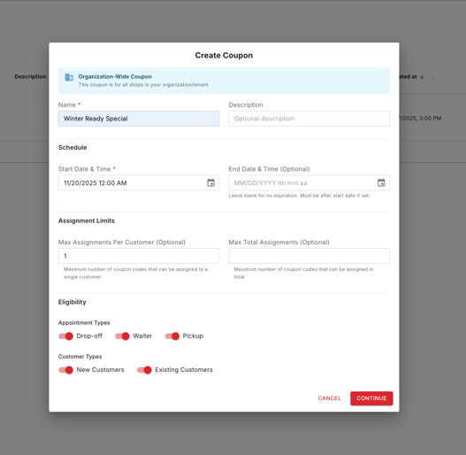 Create Org Wide Coupon
