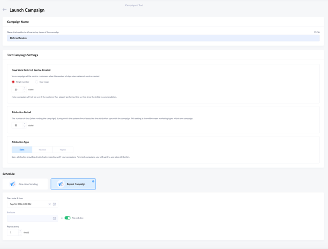 Deferred Service Campaign Settings