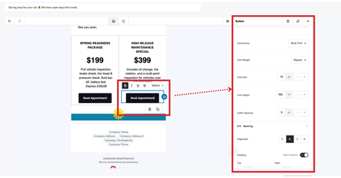 Email Editor Button Settings