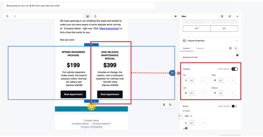 Email Editor Column Padding