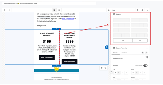 Email Editor Column Widths
