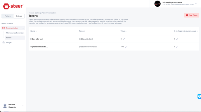 Custom Tokens Page