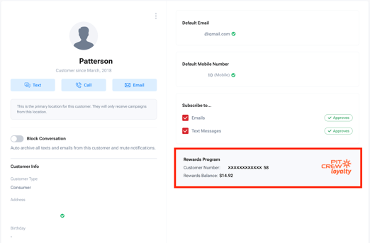 Internal Customer Profile Rewards