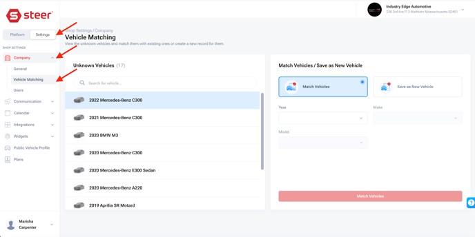 Nav. to Vehicle Matching