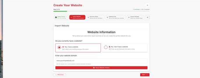 Step 2 - Import a Website