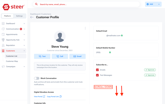 Scroll down cust profile