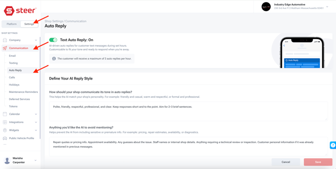 Toggle Auto Reply ON