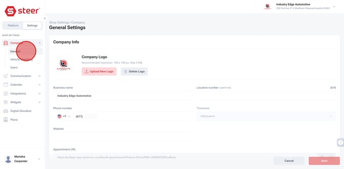 Update Company Information and User Access Settings in Steer - Step 1