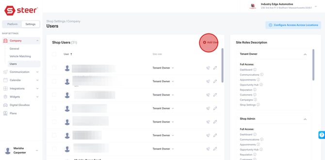 Update Company Information and User Access Settings in Steer - Step 8