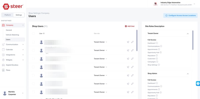 Update Company Information and User Access Settings in Steer - Step 8