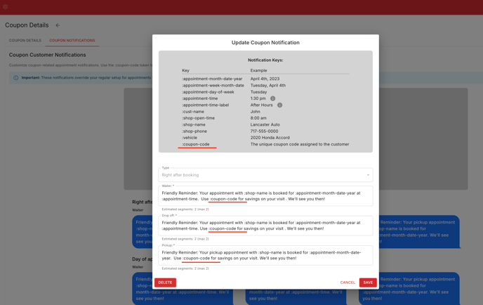 Update Coupon Notification Screen